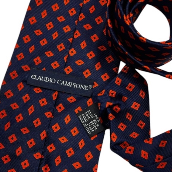 CLAUDIO CAMPIONE Navy/Orange Geometric Silk LUXURY Tie ITALY - Picture 3 of 4